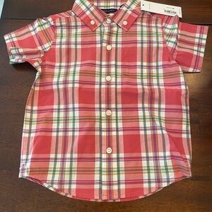 Janie and Jack Red and White Button Down Shirt NWT